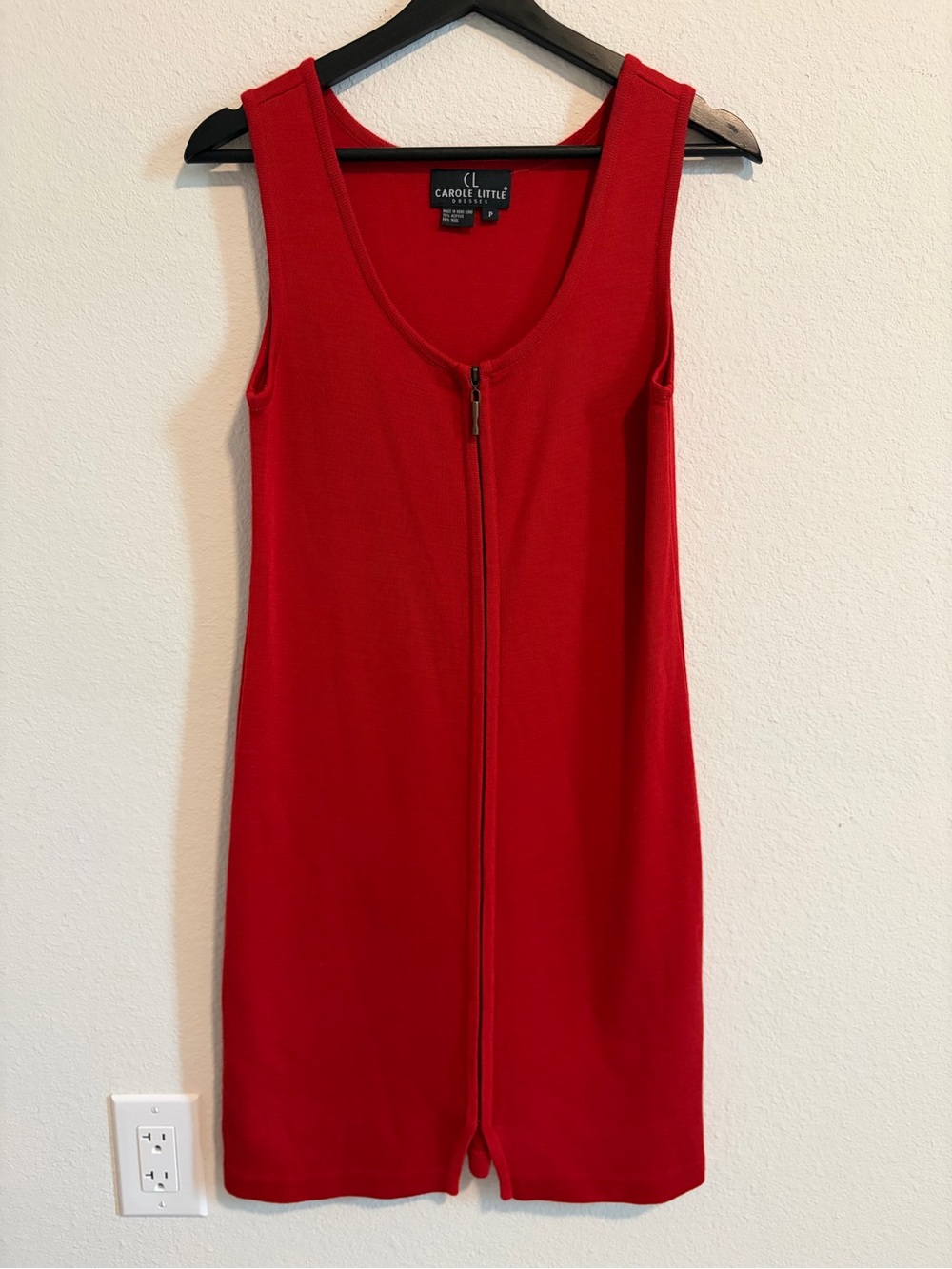 Vtg Carole Little Red Sleeveless Zip-Front Mini Dress/jumper wool size P (S)
